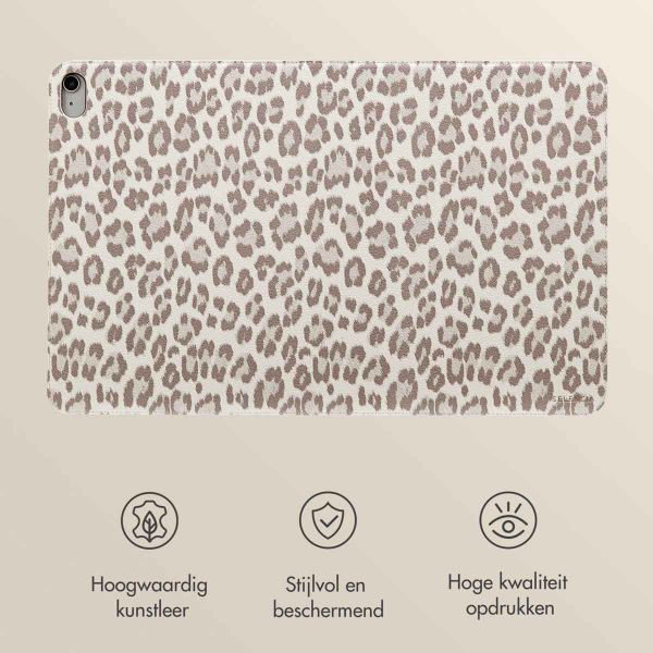 Selencia Sabi Bookcase met panterprint Apple iPad 11 (2025) 11 inch A16 / iPad 10 (2022) 10.9 inch - Soft Ivory