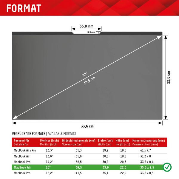 Displex Privacy Safe Magnetische Screenprotector MacBook Air 15 inch - A2941 /  A1707 / A1990 / A1398 / A3114