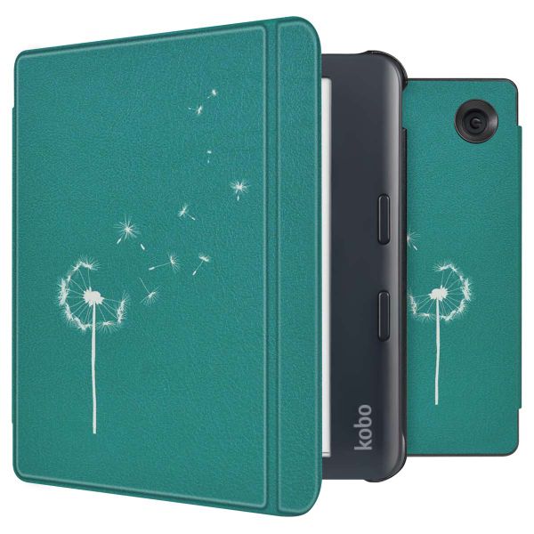 imoshion Design Slim Hard Case Sleepcover met stand Kobo Libra Colour - Green Dandelion