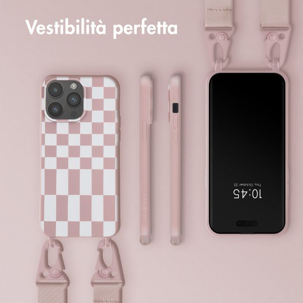 Selencia Siliconen design hoesje met afneembaar koord Apple iPhone 14 Pro Max - Irregular Check Sand Pink