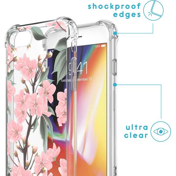 imoshion Design hoesje met koord iPhone SE (2022 / 2020) / 8 / 7 - Bloem - Roze / Groen