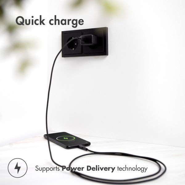 imoshion Wall Charger met USB-C naar USB kabel - Oplader - Gevlochten textiel - 20 Watt - 1 meter - Zwart