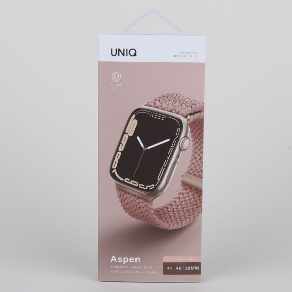 Uniq Aspen Braided bandje Apple Watch Series 1 t/m 9 / SE (38/40/41 mm) | Series 10 (42 mm) - Grapefruit Pink