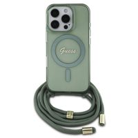 Guess MagSafe IML Backcover met crossbody cord Apple iPhone 16 Pro - Groen