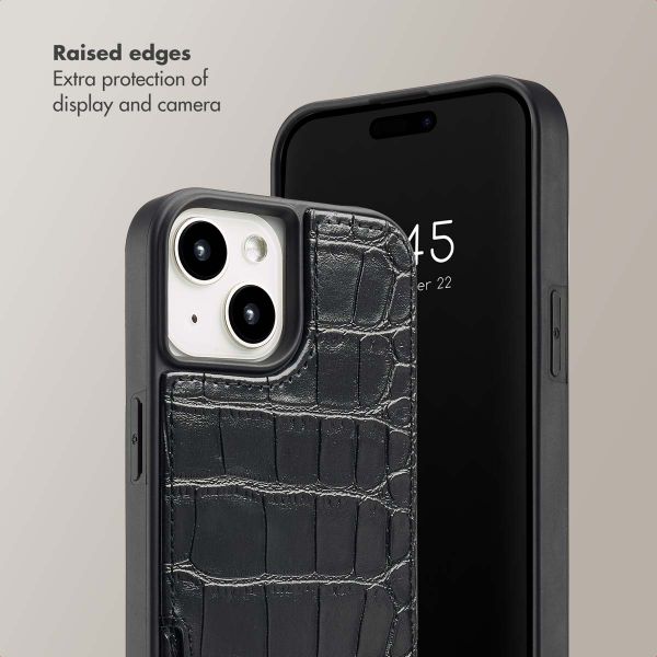 Selencia Nova Croco Phone Case with Cord and Card Holder Apple iPhone 15 - Black