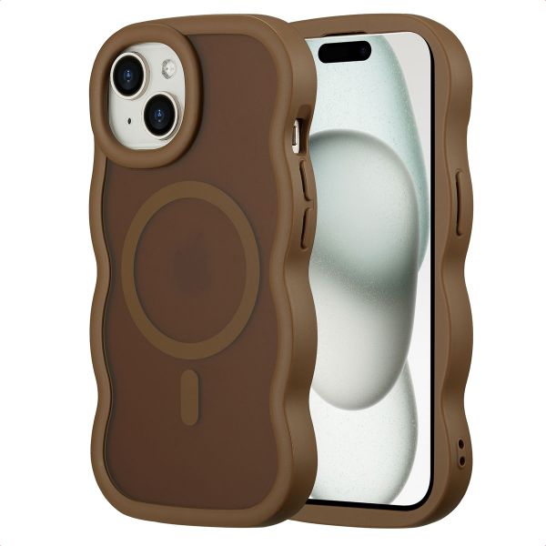 Selencia Wavy Backcover met MagSafe Apple iPhone 15 - Mocha Brown