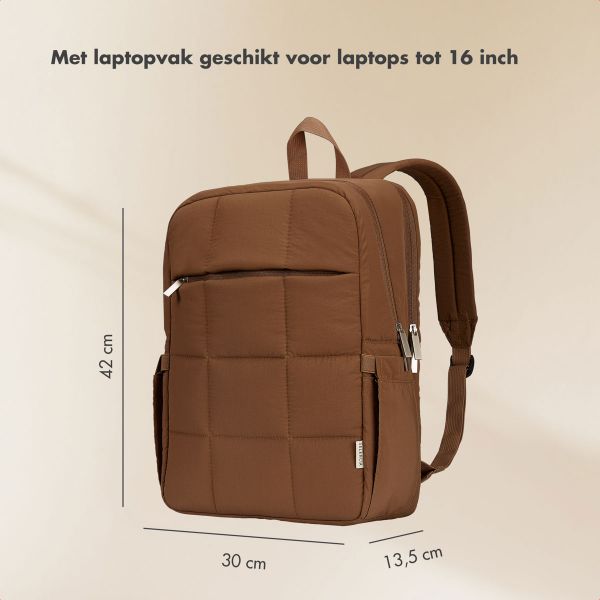 Selencia Vaya Puffy Laptop Rugzak 16 inch - Mocha Brown
