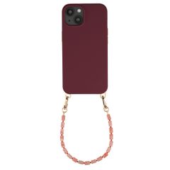 Selencia Rivièra MagSafe Backcover met afneembare haakjes voor de Apple iPhone 14 / 13 - Bold Burgundy + Sorbet Pop Polskoord - Pink