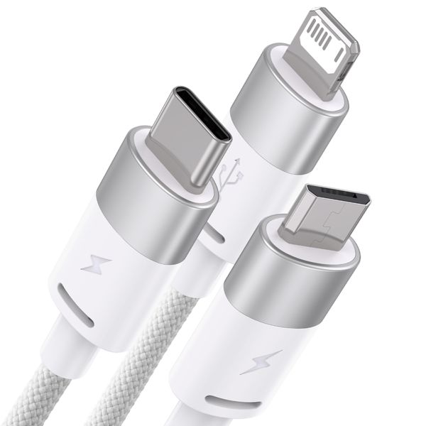 Baseus StarSpeed Series 3-in-1 snellaadkabel - USB-A naar USB-C / Lightning / Micro-USB - 1,2 meter - Wit