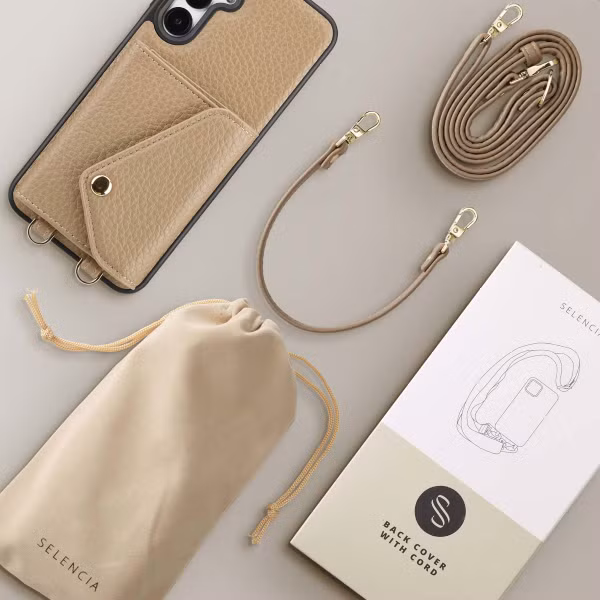 Selencia Sera Telefoonhoes met Koord en Envelop Pashouder Samsung Galaxy A16 - Beige