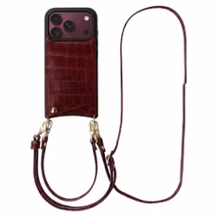 Selencia Nova Croco Telefoonhoes met Koord en Pashouder Apple iPhone 18 Pro / 17 Pro - Burgundy