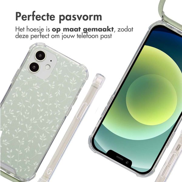 imoshion Design hoesje met koord Apple iPhone 12 (Pro) - Smoke Green Flowers