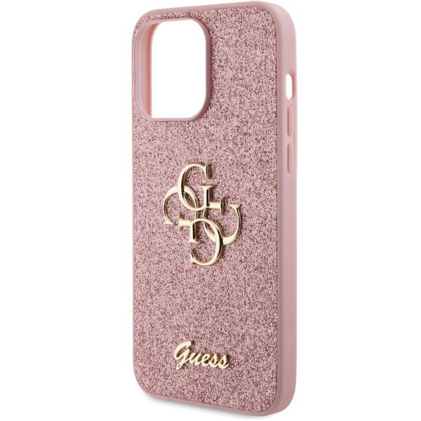 Guess 4G Metal Logo Glitter Backcover Apple iPhone 15 Pro Max - Roze