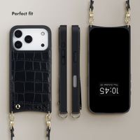 Selencia Nova Croco Phone Case with Cord and Card Holder Apple iPhone 17 Pro - Black