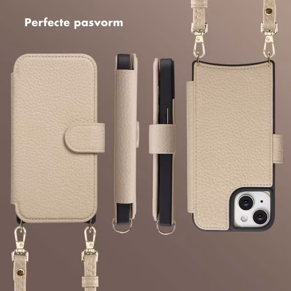 Selencia Riva Bookcase met MagSafe en Koord Apple iPhone 15 - Beige