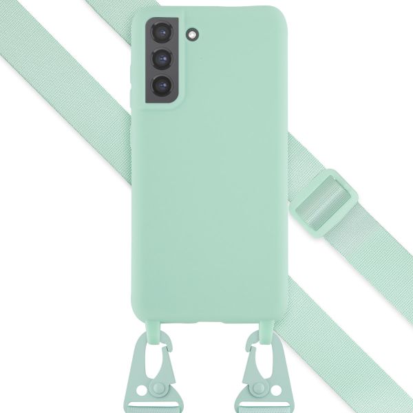 Selencia Siliconen hoesje met afneembaar koord Samsung Galaxy S21 FE - Turquoise