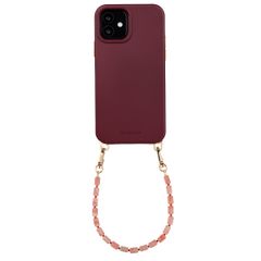Selencia Rivièra MagSafe Backcover met afneembare haakjes voor de Apple iPhone 12 / 12 Pro - Bold Burgundy + Sorbet Pop Polskoord - Pink