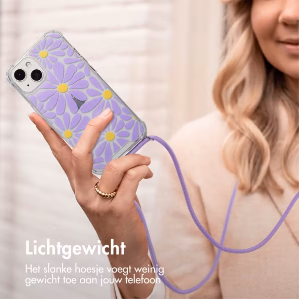 imoshion Design hoesje met koord Apple iPhone 13 - Tropical Violet Flowers Connect