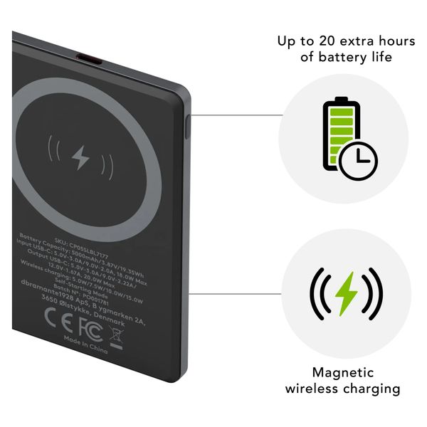dbramante1928 Re-charge Powerbank 5.000 mAh - Draadloze Powerbank - Grijs
