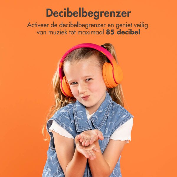 imoshion Kids LED Light Bluetooth Headphones - Kinder koptelefoon met decibelbegrenzer - Draadloze koptelefoon + AUX kabel - Hot Pink / Apricot Orange Crush