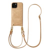 Selencia Nova Croco Telefoonhoes met Koord en Pashouder Apple iPhone 15 - Toasted Almond