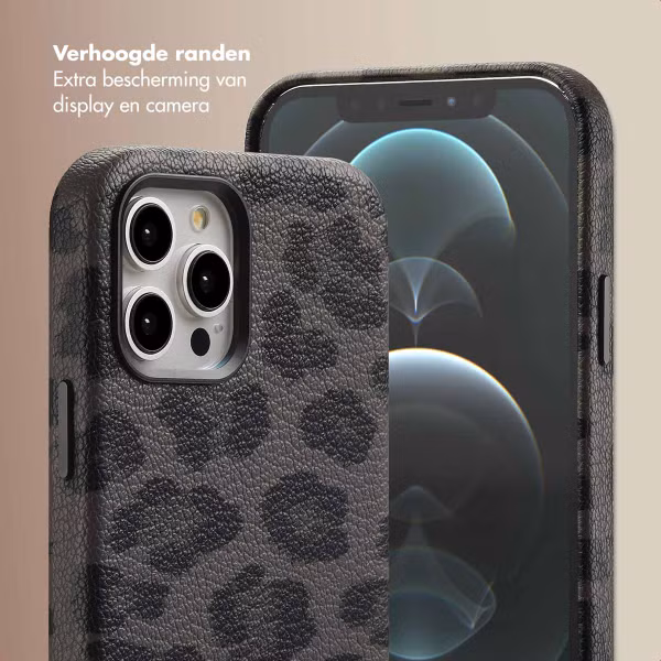 Selencia Sabi Backcover Panterprint met MagSafe Apple iPhone 12 (Pro) - Midnight Black