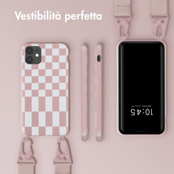 Selencia Siliconen design hoesje met afneembaar koord Apple iPhone 11 - Irregular Check Sand Pink