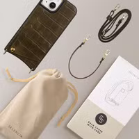 Selencia Nova Croco Telefoonhoes met Koord en Pashouder Apple iPhone 15 - Dark Olive