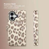 Selencia Sabi Bookcase with Leopard Print Apple iPhone 16 - Soft Ivory