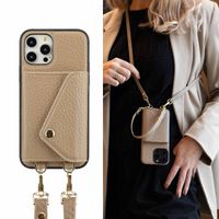 Selencia Sera Phone Case with Cord and Envelope Card Holder Apple iPhone 12 (Pro) - Taupe