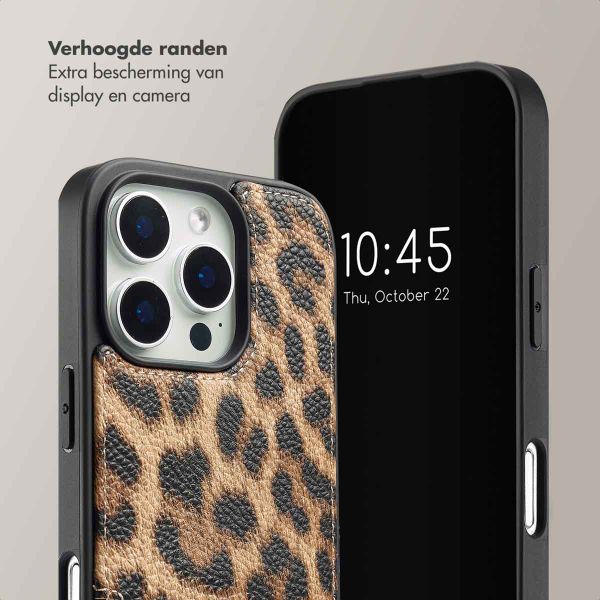 Selencia Nova Backcover met koord en pashouder iPhone 16 Pro - Leopard