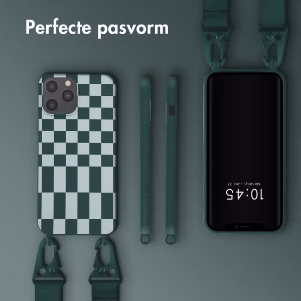 Selencia Siliconen design hoesje met afneembaar koord Apple iPhone 12 Pro Max - Irregular Check Green