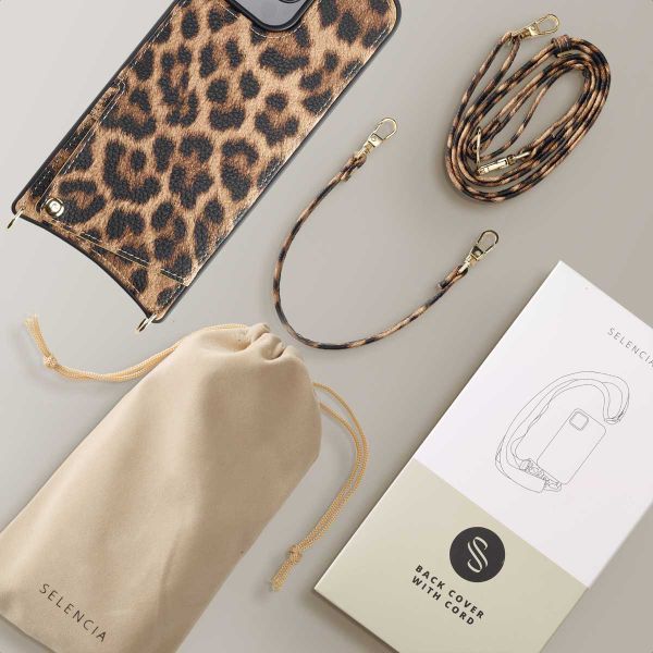 Selencia Nova Phone Case with Cord and Card Holder Apple iPhone 16 Pro Max - Leopard