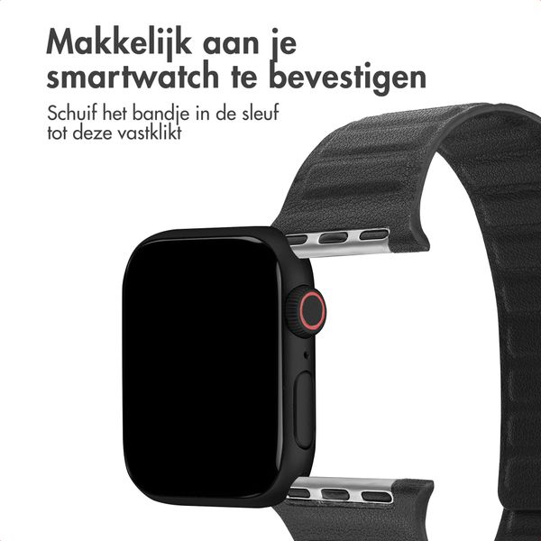Accezz Magnetisch echt lederen bandje Apple Watch | 44/45/46/49 mm - Zwart