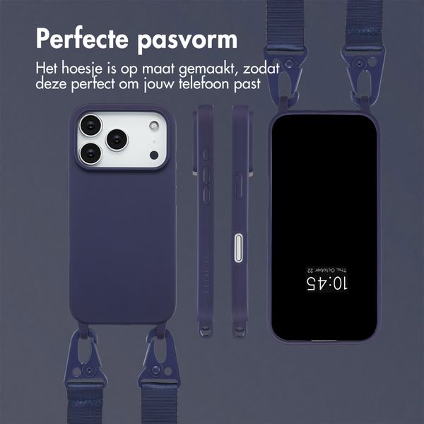 Selencia Siliconen hoesje met afneembaar koord Apple iPhone 17 Pro - Donkerblauw