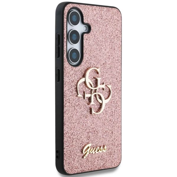 Guess 4G Metal Logo Glitter Backcover Samsung Galaxy S25 - Roze