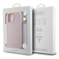 Guess Grained Backcover MagSafe met Flower Charm Strap iPhone 16 Pro Max - Roze