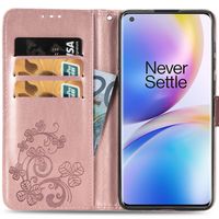 Klavertje Bloemen Bookcase OnePlus 8 Pro - Roze