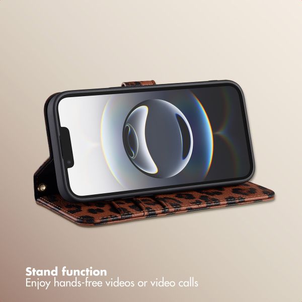 Selencia Sabi Bookcase with Leopard Print Apple iPhone 17e / 16e - Mocha Brown