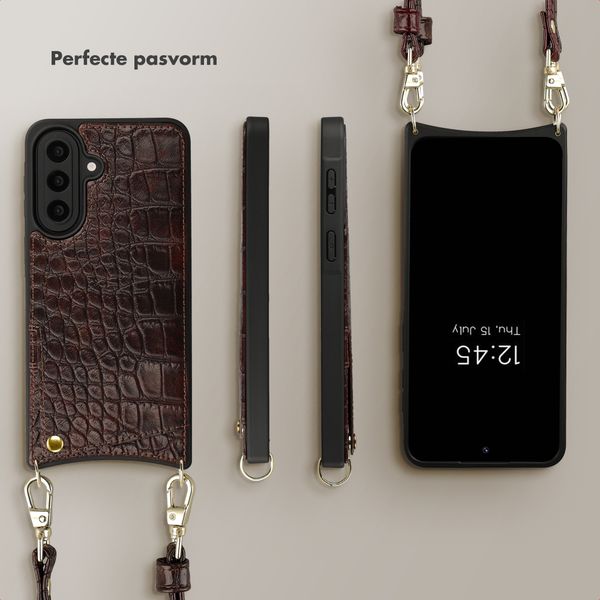 Selencia Nova Croco Telefoonhoes met Koord en Pashouder Samsung Galaxy A57 (5G) - Choco Brown