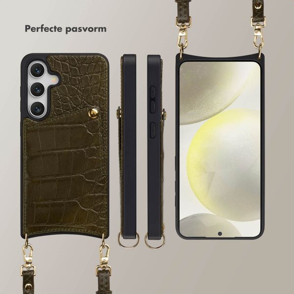 Selencia Nova Croco Telefoonhoes met Koord en Pashouder Samsung Galaxy S24 / S25 - Dark Olive