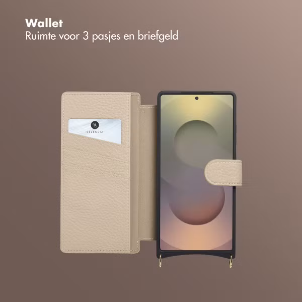 Selencia Riva Bookcase met MagSafe en Koord Samsung Galaxy S25 Ultra - Beige