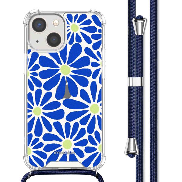 imoshion Design hoesje met koord iPhone 13 Mini - Cobalt Blue Flowers Connect