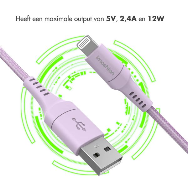 imoshion Lightning naar USB kabel - Non-MFi - Gevlochten textiel - 2 meter - Lila