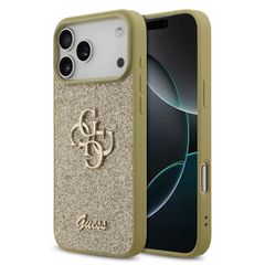 Guess 4G Metal Logo Glitter Backcover Apple iPhone 17 Pro - Goud
