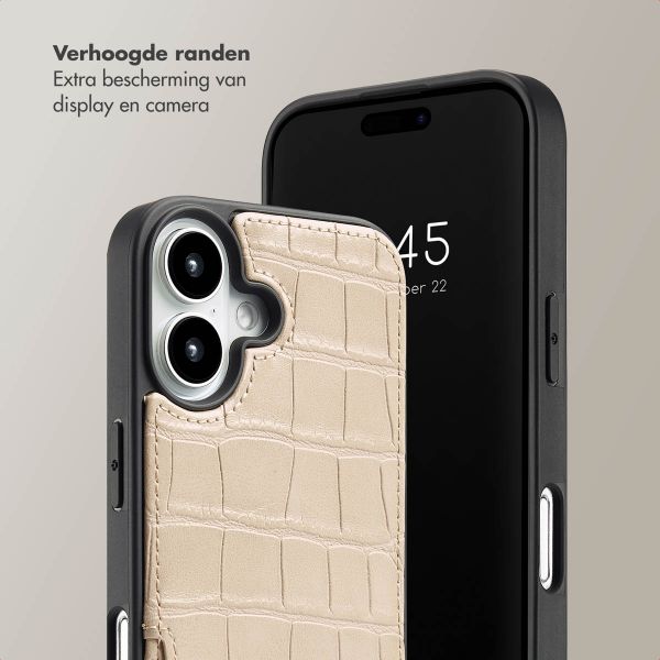 Selencia Nova Croco Backcover met koord en pashouder iPhone 16 - Beige