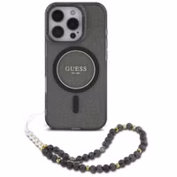 Guess MagSafe IML Glitter Case met beads strap Apple iPhone 16 Pro - Black