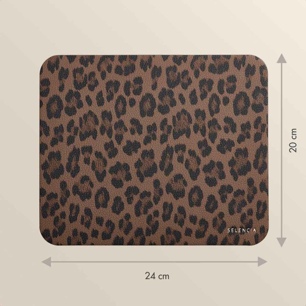 Selencia Sabi Kunstleren Muismat met Panterprint - 20 x 24 cm - Mocha Brown