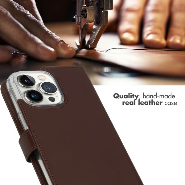 Selencia Genuine Leather Book Case Apple iPhone 14 Pro Max - Brown