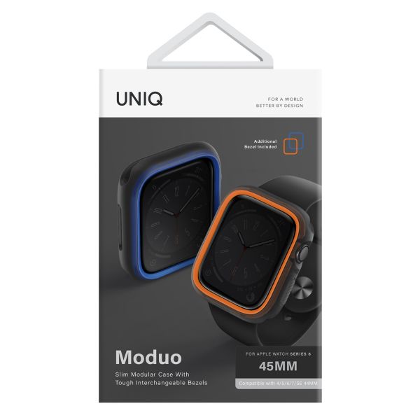 Uniq Moduo Apple Watch Case met uitwisselbare Bezel Apple Watch 4-9 / SE - 44/45 mm - Smoke (Orange/Blue)